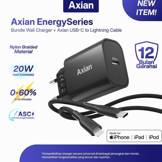 AXIAN EnergySeries Charger iPhone MFi 20W Axian 1 Set USB C to Lightning Fast Charging Adaptor Kabel