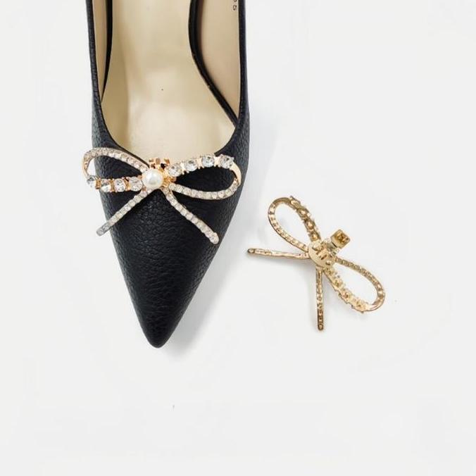 New 1pair Clip Sepatu Wanita Hiasan Sepatu Motif Busur Berlian Imitasi Shoes Clip Klip Sepatu Wanita