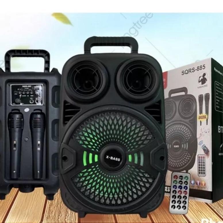 Speaker Bluetooth 8,5Inchi SQRS 885 Bonus 2 Microphone /Speaker Wireless Radio fm/Salon Aktif Super 