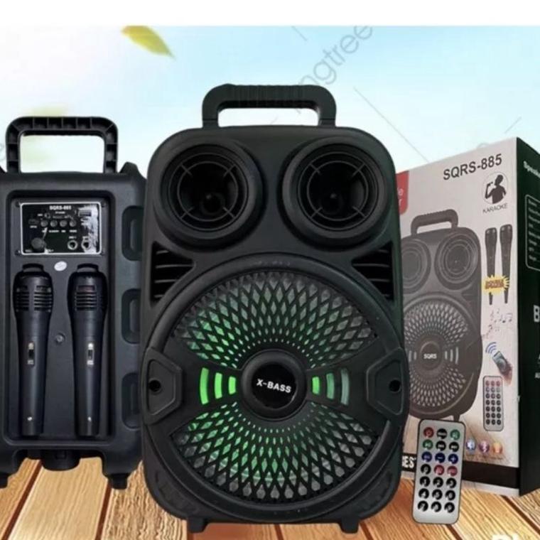 Speaker Bluetooth 8,5Inchi SQRS 885 Bonus 2 Microphone /Speaker Wireless Radio fm/Salon Aktif Super 