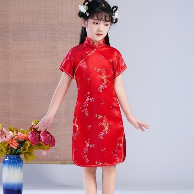 Baju Anak Perempuan Imlek Gaya Cina Cheongsam Pesta Tahun Baru Cny