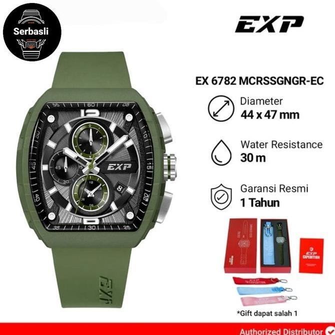 Jam Tangan Pria Expedition Exp Chronograph EX 6782 MCRSSGNGR-EC Black Dial Green Rubber Strap