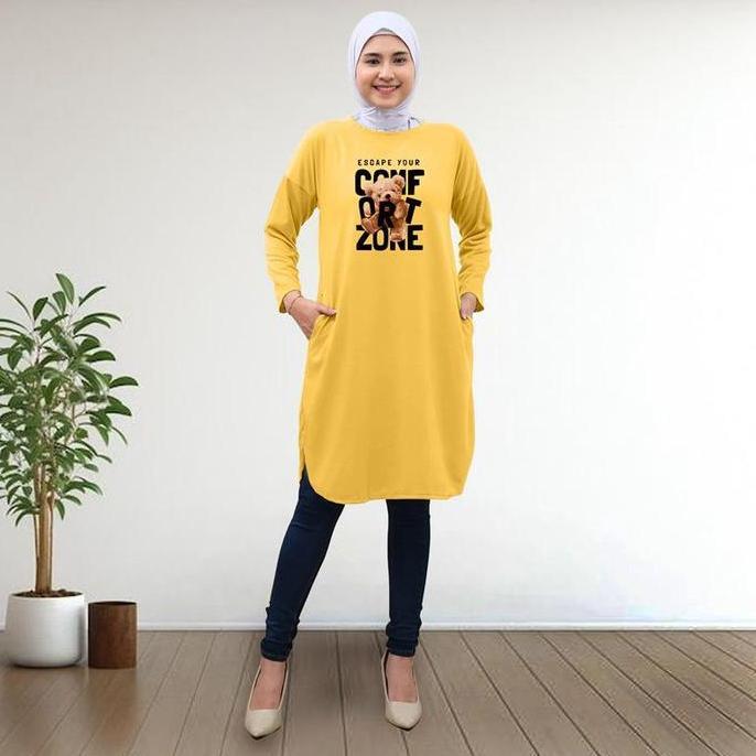 Atasan Tunik Wanita Lengan Panjang dengan Saku Kiri dan Kanan - Remaja,  Muslim Dtf Confronzone