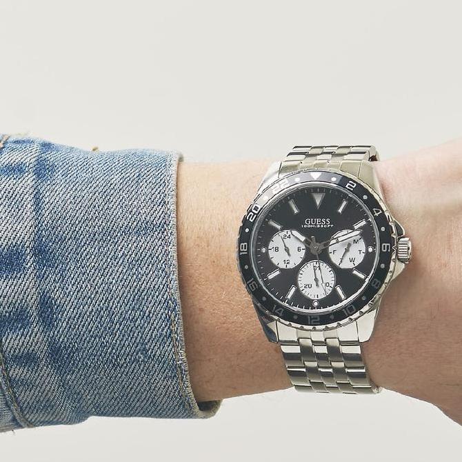 Guess Analog Jam Tangan Pria Strap Rantai Silver W1107G1 Original