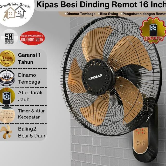 Kipas Dinding Besi Remot 16 Inch JUMBO Kipas Timer Dinding Kipas Besi 5 Baling Bergaransi