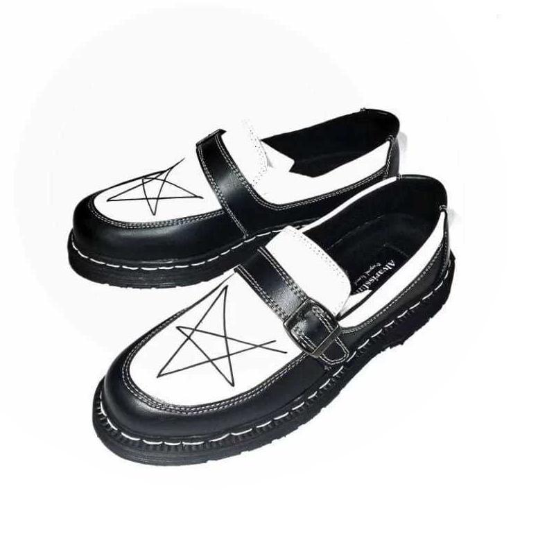 Original Sepatu Penny Loafer Docmart Bintang Hitam Putih Vintage Pria Wanita Formal Kasual Dr Marten