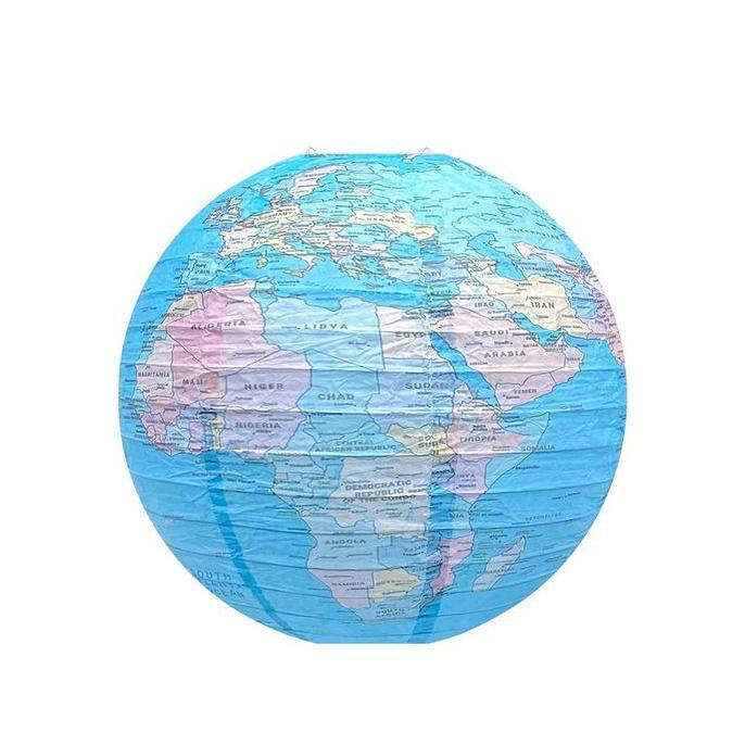 ZASSAT 1Pasang Kertas Gantung Peta Dunia / LED Lampion Kertas Gantung / Globe Bola Dunia Lampion