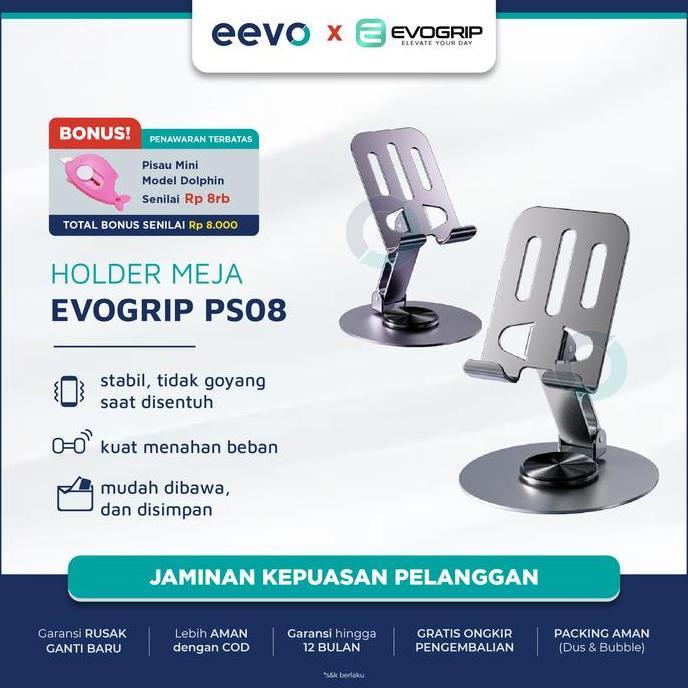 Holder HP Meja Full Besi Rotasi 360 Derajat Evogrip PS08 Universal Phone Stand Bahan Alloy Dudukan T