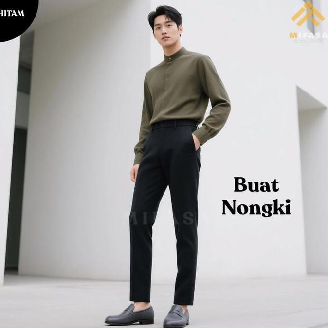 FLASH SALE MIFASA | CELANA SLIMFIT PRIA-Putih | Panjang 100cm | Kantor Nyaman Kerja Semi Formal | Ca