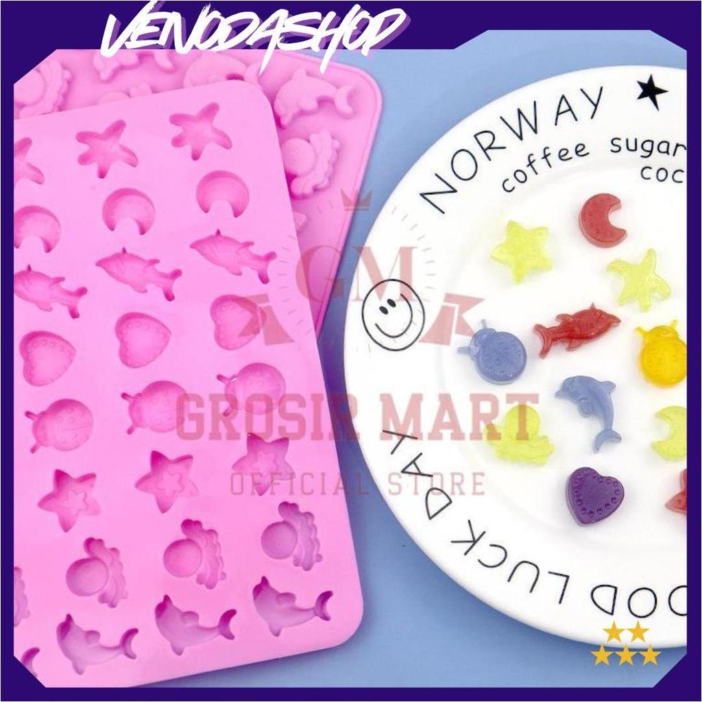 GM Isi 32 Cetakan Puding Kue Coklat Gummy Jelly Permen Yupi Agar Nugget Fondant Silikon Motif Ocean 
