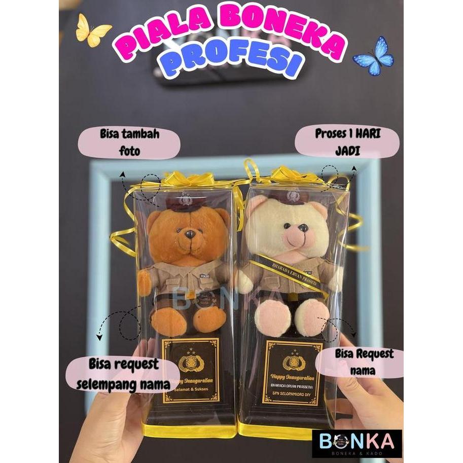 Boneka  Bear Piala Profesi Polisi Polwan Box Mika 26cm Hadiah Kelulusan Pelantikan Polisi TNI Brimob