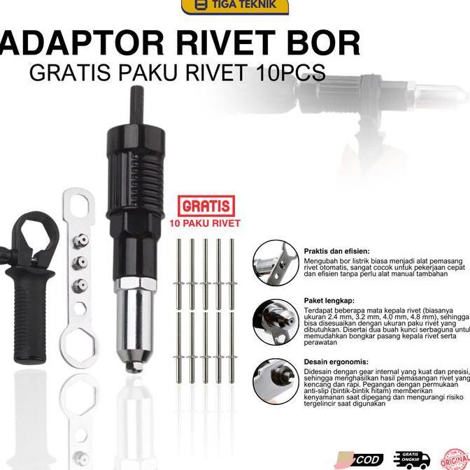 LORASTA Adaptor Rivet ke Mesin Bor Listrik Paku Rivet Tangan tang  rivet  full  set
