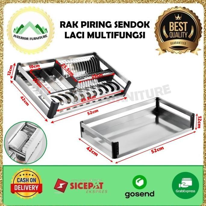IYLBISC Rak Tarik Serbaguna  Kitchen Set Rak Piring Dan Mangkuk Sendok Tarik Stainless