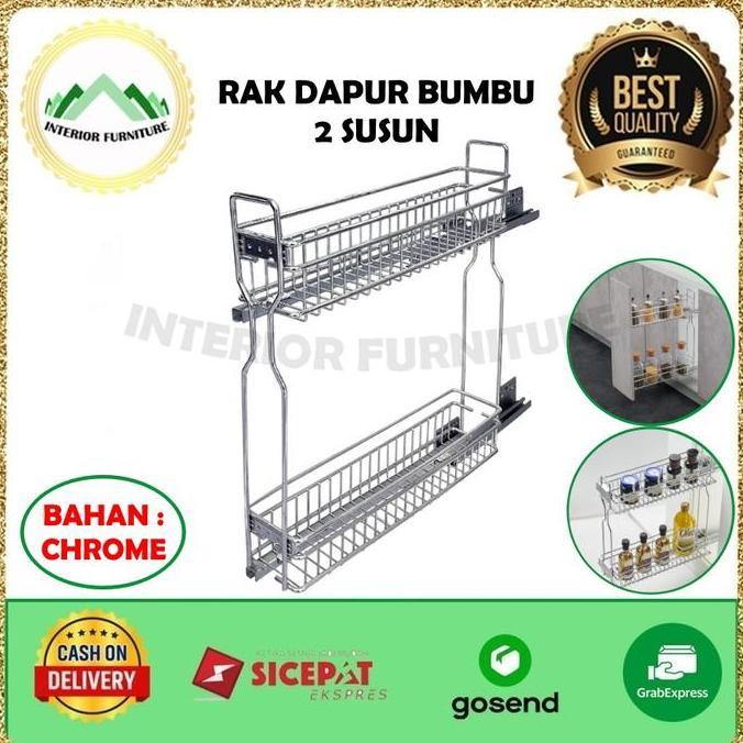 IYLBISC Rak Botol Kabiner Dapur 2 Susun Rak Serbaguna Kitchen Set Lemari Bawah Chrome Stainless