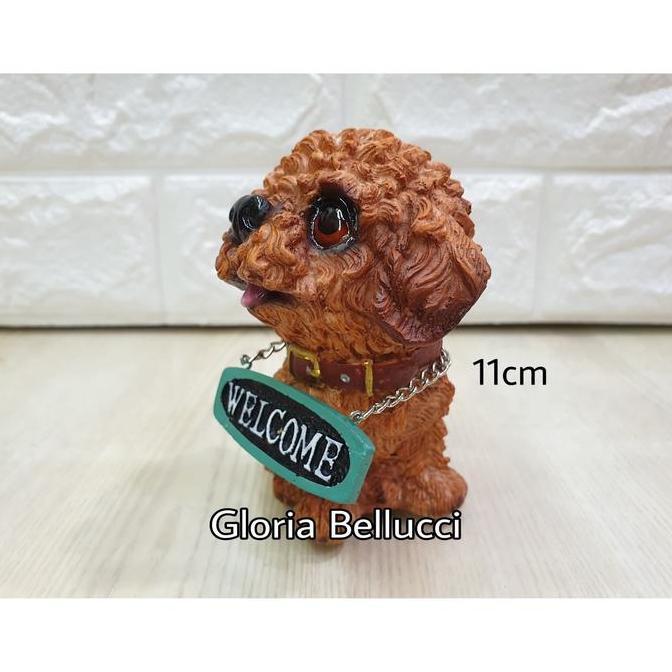 patung pajangan anjing red toy poodle miniatur pudel doggy