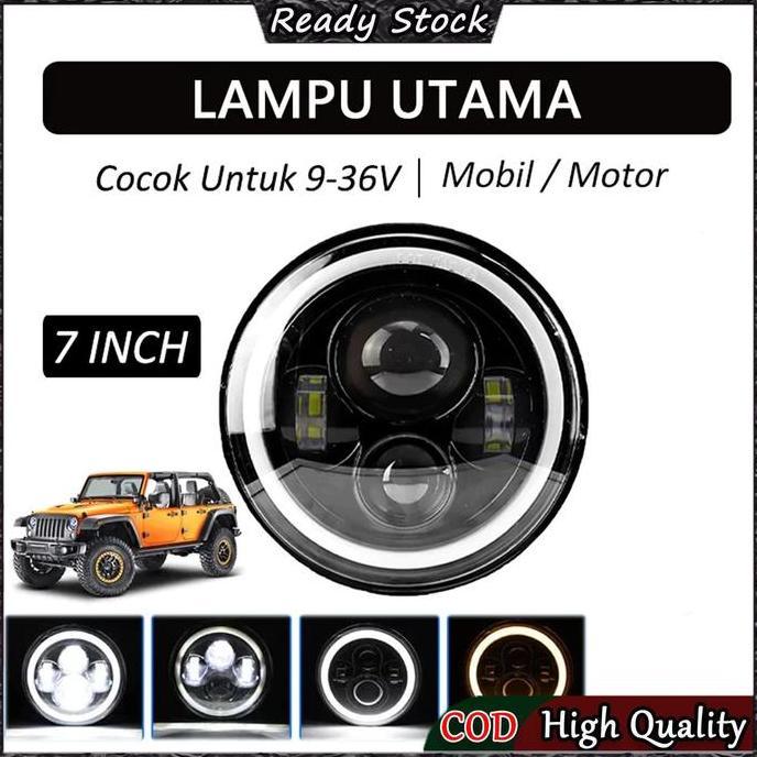 READY STOCKLampu LED 7 inch 4 Mata Lensa 2 Warna High/Low/ Lampu Utama Mobil 7 Inch Projie Plus 4 LE