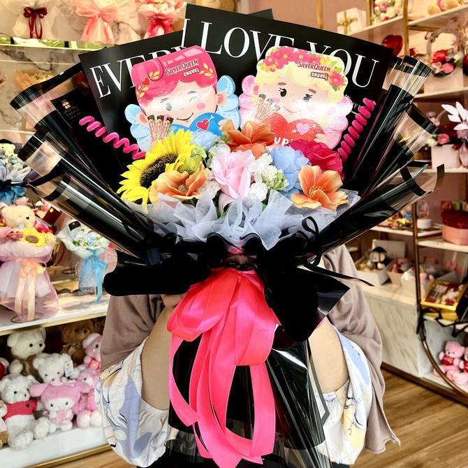 Buket Bunga Beruang Silverqueen Valentine Kado Romantis Kado Ulang Tahun Kado Anniversary