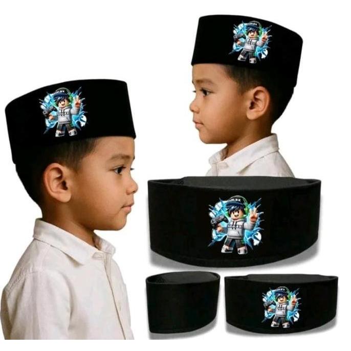 Peci Spon Anak Gambar Roblok Keren / Peci Hitam Anak Bahan Spon