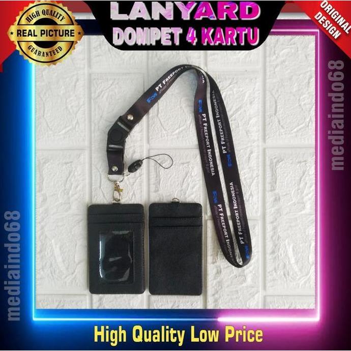 PT. FREEPORT INDONESIA Lanyard / Tali Gantungan ID Card - Dompet 4 Kartu, Free Strap ID, HP/Flashdis