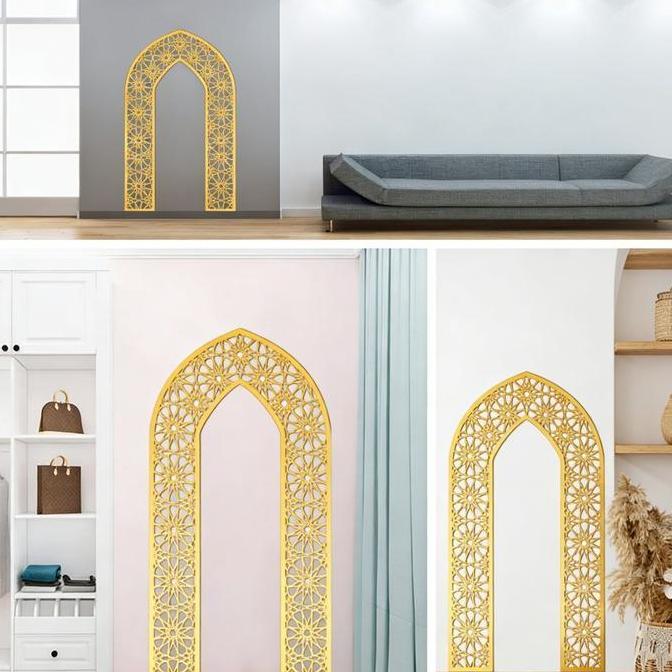 SASCALA Hiasan Dinding Mihrab Mushola Vintage Idul Fitri Kerajinan Ornamen Rumah Dekorasi Gold Ramad