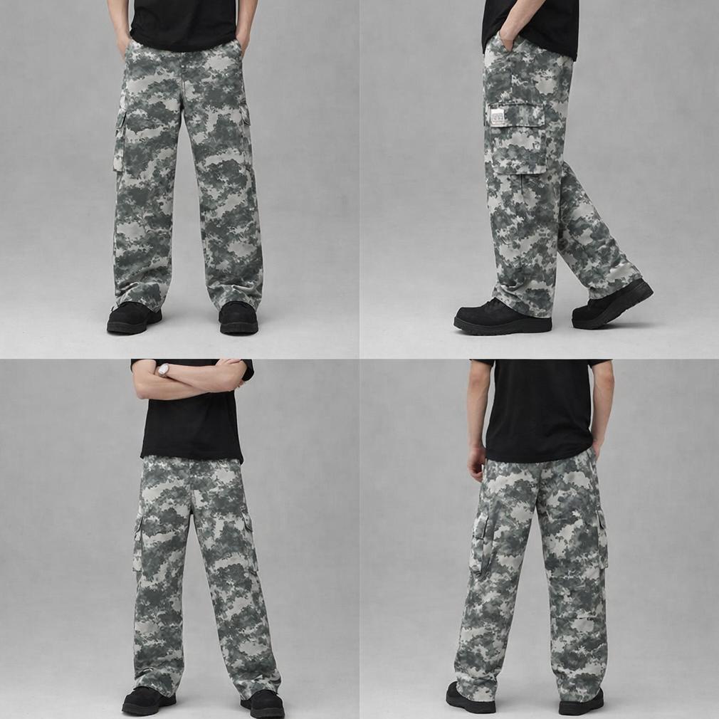 NEW Celana cargo pria hijau panjang Korean style baggy pants straight cut gombrong unisex casual pan