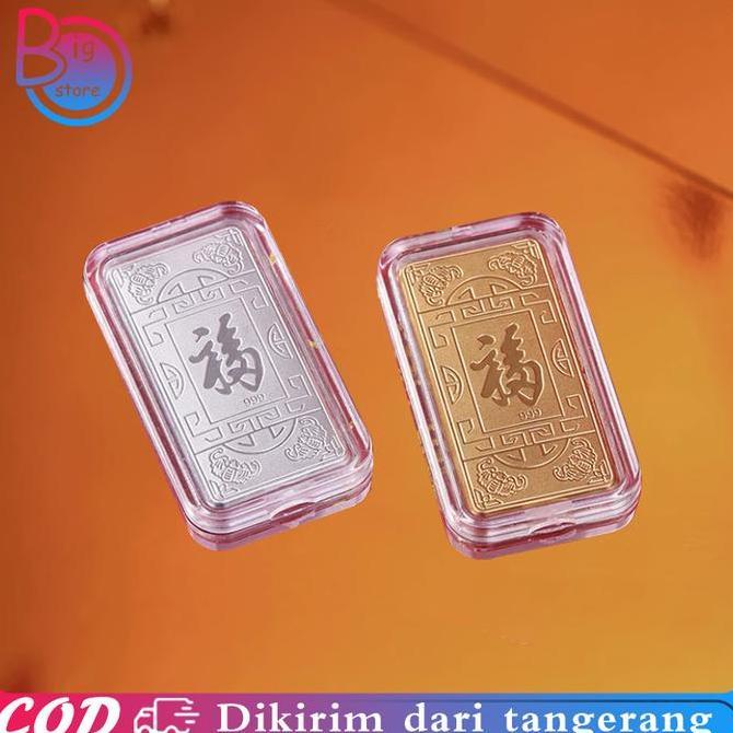URB Emas Batang Palsu 5pcs Koin Emas Souvenir Persegi Motif FU Jimat Penarik Uang Gold Bar PROTOK