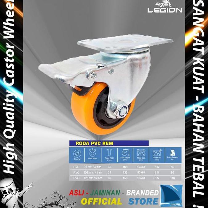 Roda Lori 5" inch / 125 mm Rem Multi Arah Besi - PVC LEGION