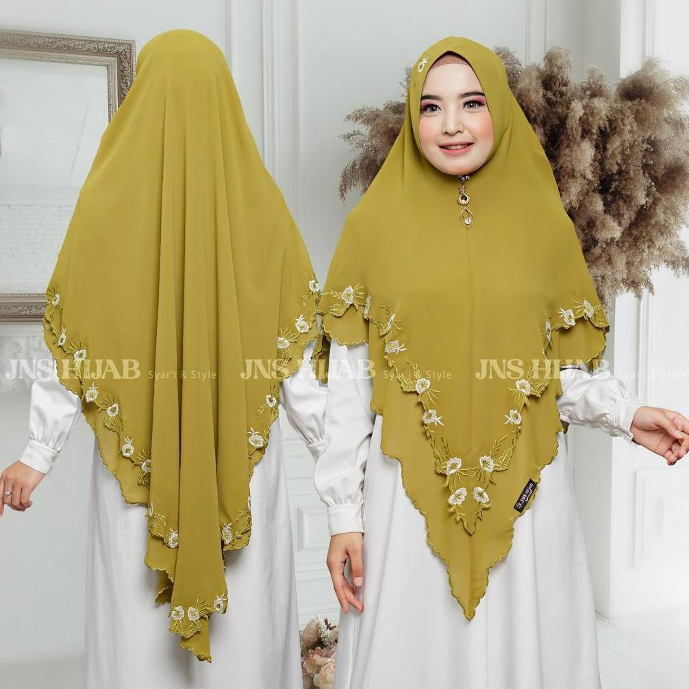 Murah Khimar Syari Full Bordir Sekeliling/Kerudung Syari Ceruty Babydoll  Bordir/Hijab Syari Bordir 