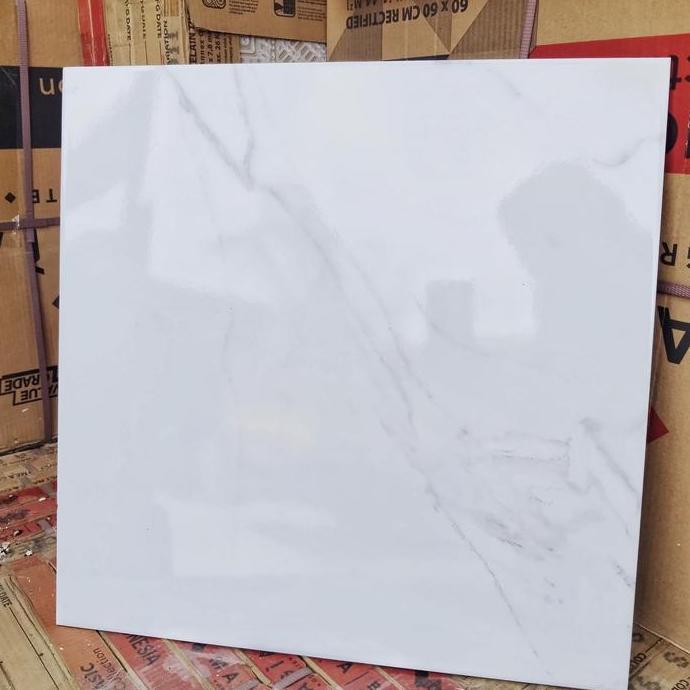 Keramik lantai 50x50 putih carara (glossy)/ keramik lantai putih motif HT