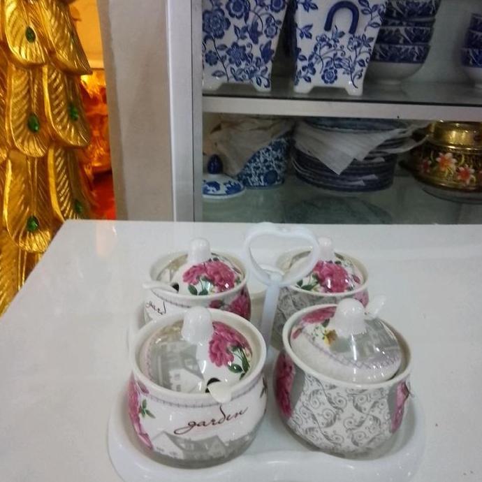Tempat Bumbu Set 4 pcs + Sendok Keramik Fiorenza KS