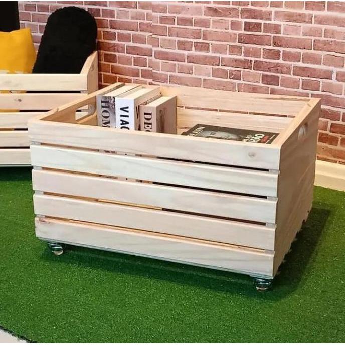 Storage Box Kayu Aesthetic serbaguna dengan roda HC