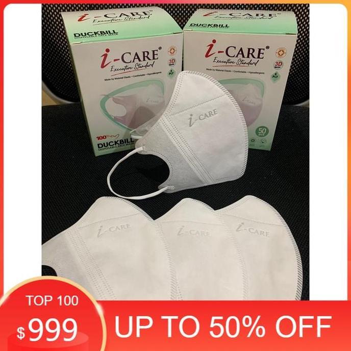 Masker Duckbill I-Care Isi 50Pcs - 4 Ply Lapis - Putih