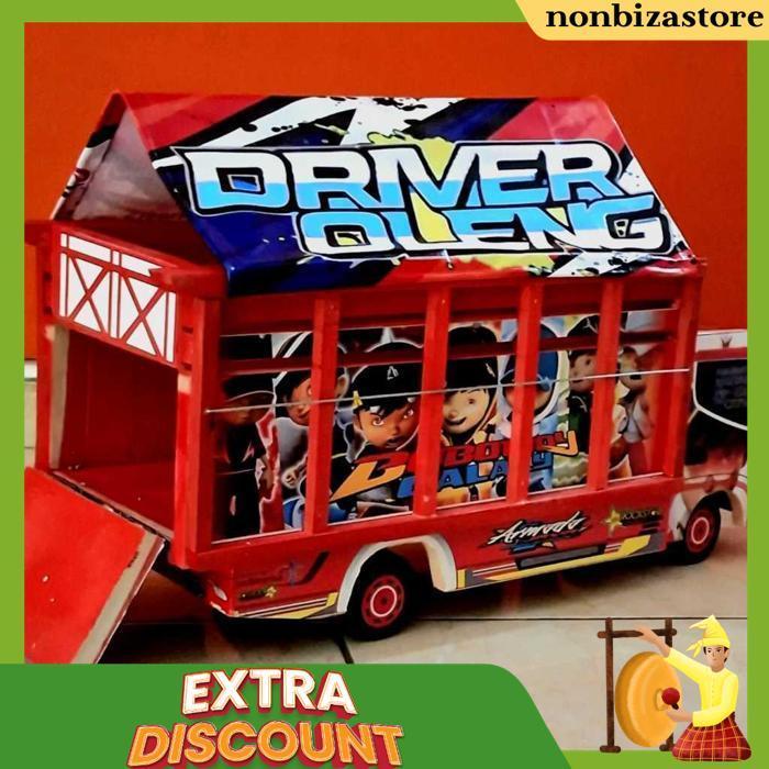 Miniatur Truk Oleng Kayu Besar 60Cm Full Lampu Terpal