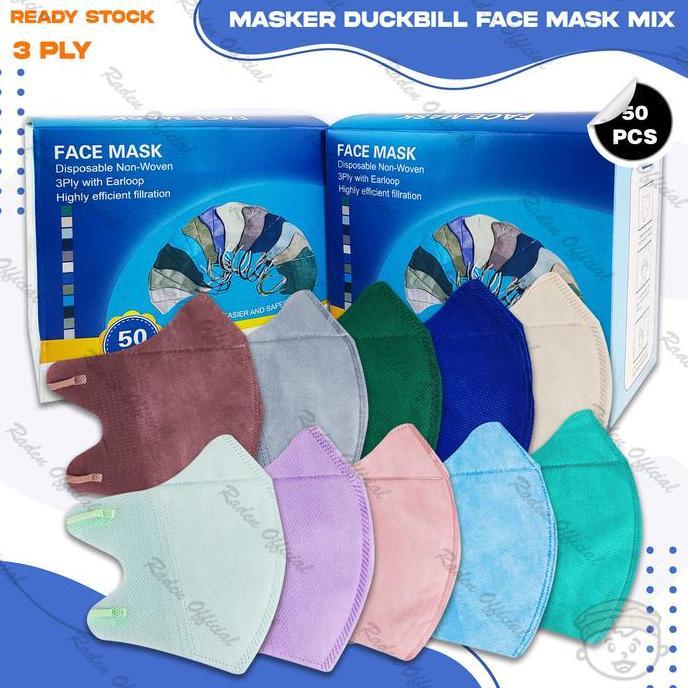 Masker Duckbil Facemask 3Ply Isi 50Pcs Warna Mix Soft Nude Duckbill 3 Ply Earloop Surgical Mask Keme