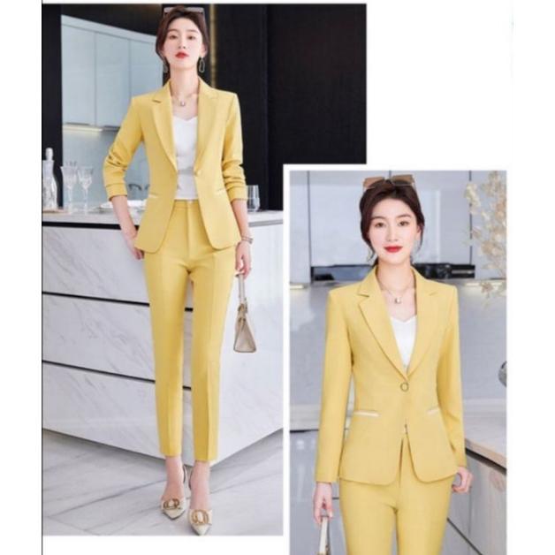 Free Ongkir Setelan Jas Blazer Wanita Motif List Kantoran/Setelan Blazer Wanita