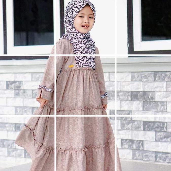 Set gamis anak Delia gamis kombinasi katun madina annaila hijab Baju Lembut