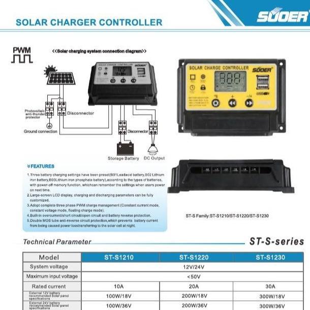 Solar Charge Controller SCC 30 A 30A SUOER Lithium