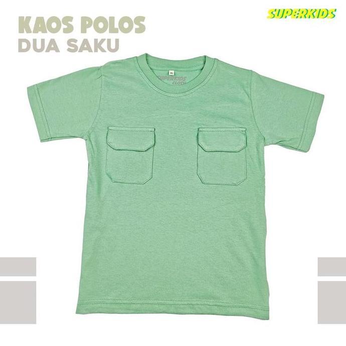 KAOS ANAK COWOK POLOS SAKU DUA Hijau SUPERKIDS 1 - 11 TAHUN Katun Bayi Perempuan