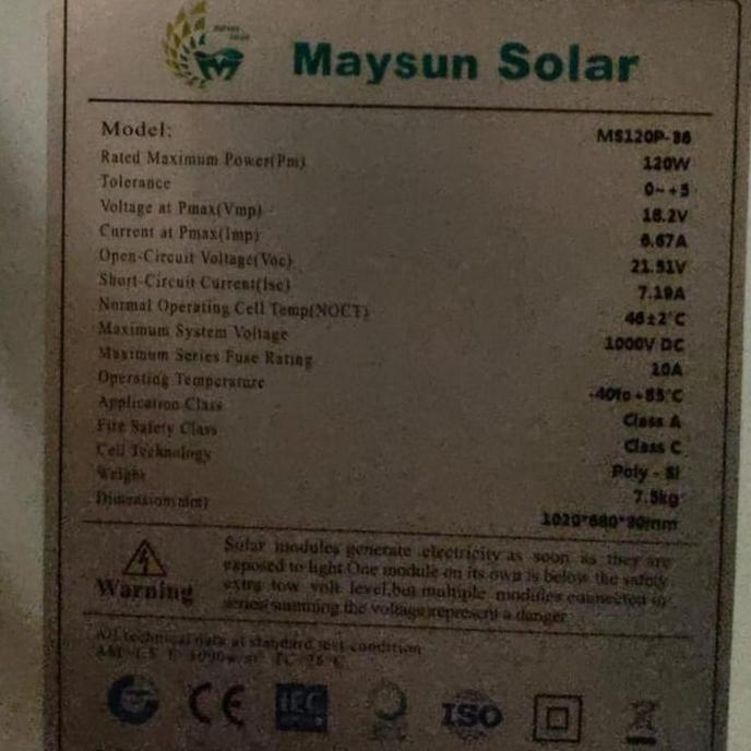 Panel surya 120wp Polycristaline Best Perfomance