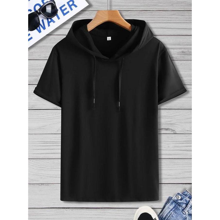 Baju Kaos Hoodie Pria Kaos Kupluk Sweater Pendek Lengan Hoodie Distro Oblong Hitam Cowok Dewasa