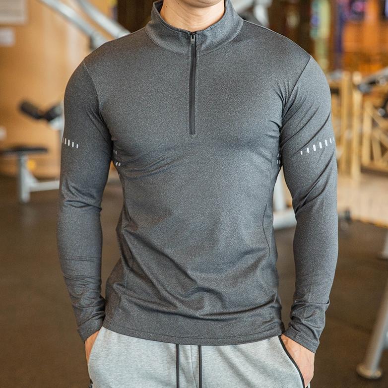 TERBARU KAMB Kaos Lengan Panjang Pria Gym Fitness Kain Poliester