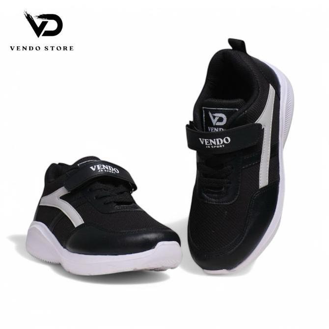 VENDO Sepatu Anak Sekolah Kulit Sintetis ukuran 28-37  Hitam Putih Sol Paylon Ringan Anti Slip Casua