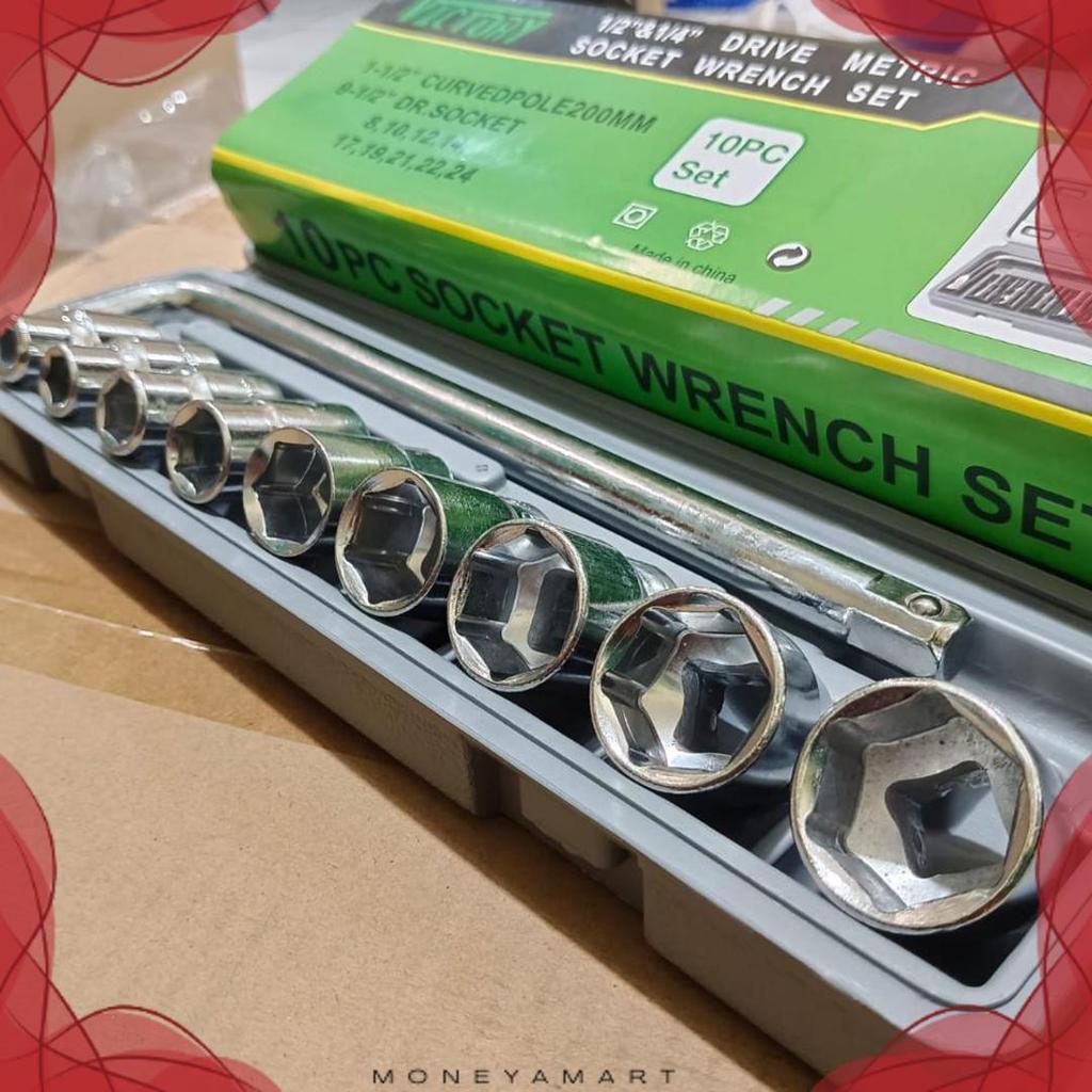 Promo Kunci Shock Sok Set 10Pcs Ktp 1/2 "6 Pt Ukuran 8 - 24Mm - Kunci Socket Wrench Set 10 Pcs Cod -