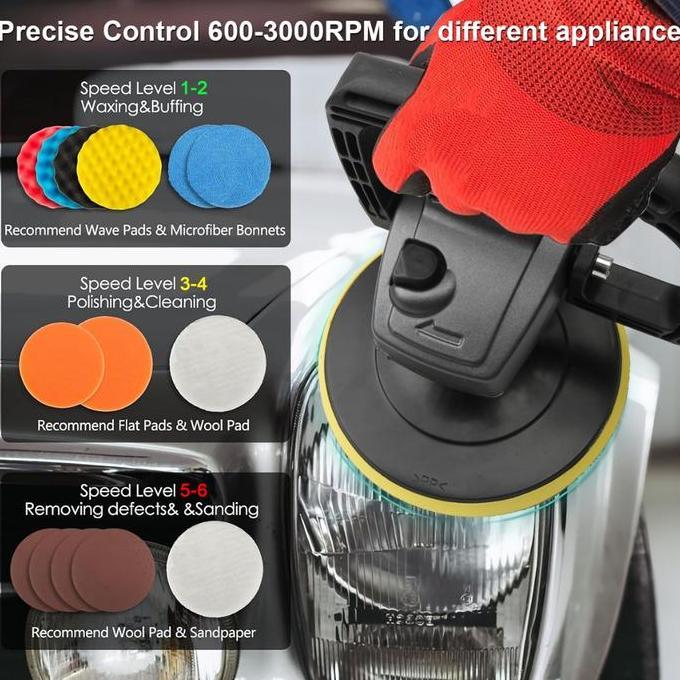 Promo Jld Mesin Poles 7" Angle Polisher Mesin Poles Tangan Polisher Mobil Motor 6 Various Speed Heav