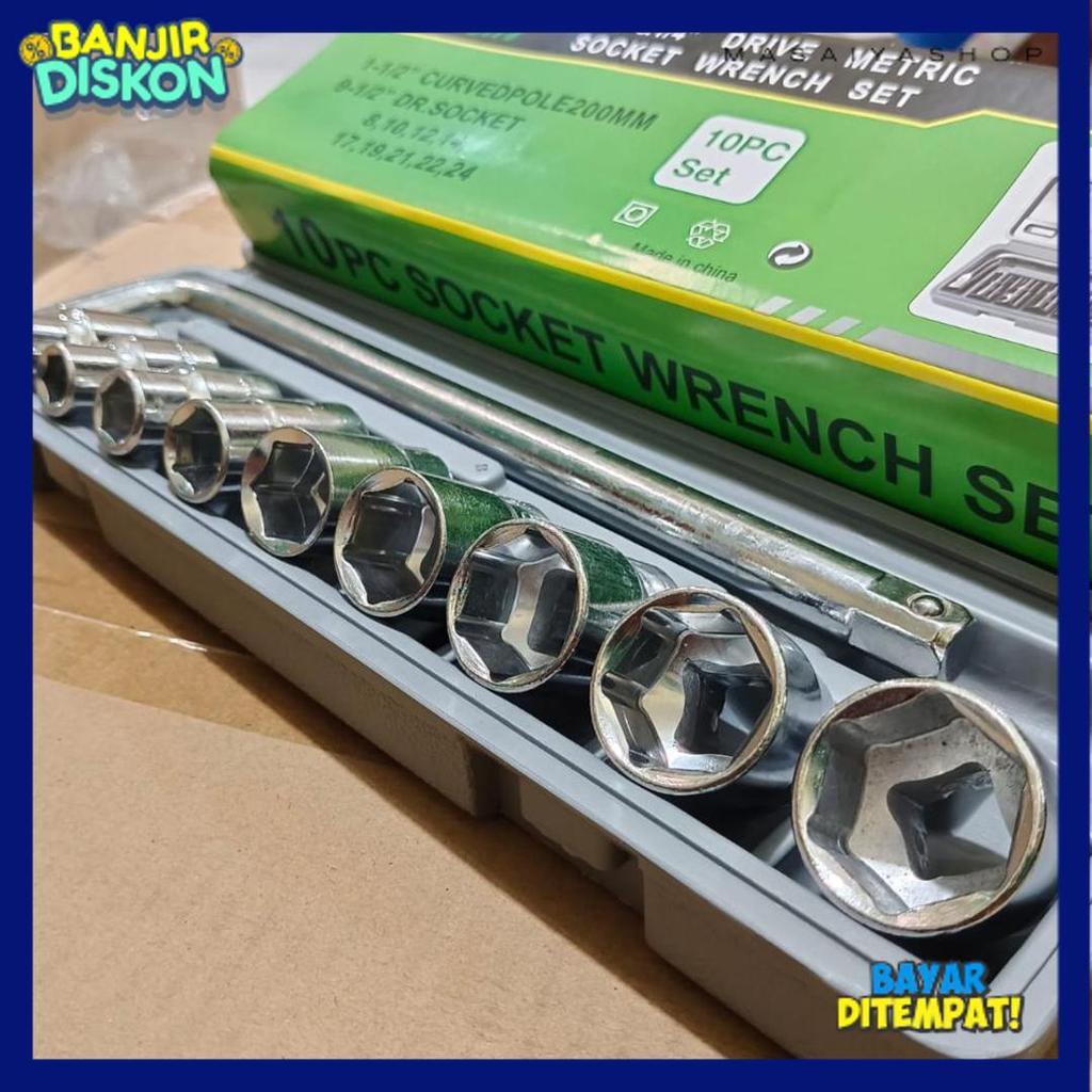 Special Price Kunci Shock Sok Set 10Pcs Ktp 1/2 "6 Pt Ukuran 8 - 24Mm - Kunci Socket Wrench Set 10 P