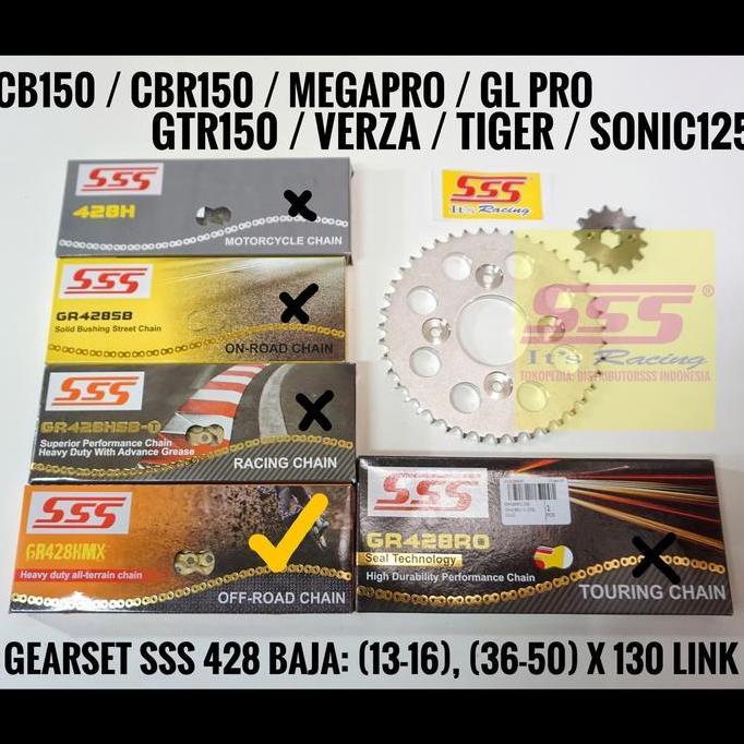 NEW GEARSET SSS 428 CB150 CB150R CBR150 CBR150R TIGER MEGAPRO VERZA SSS RANTAI GOLD BLACK HMX GIRSET