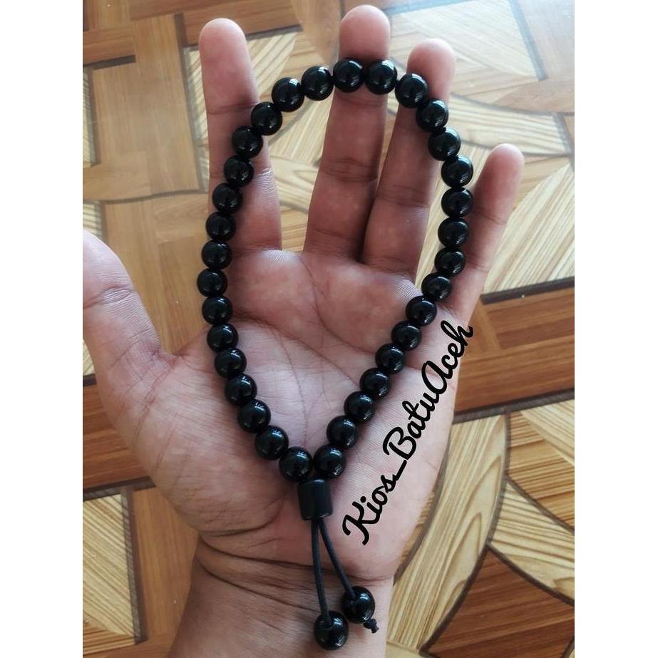 Tasbih Batu Giok Black Jade Original Asli Aceh Bulat Kuncir 33 Butir