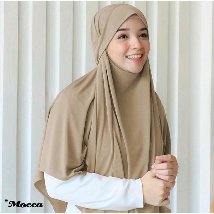 French Khimar Cadar Tali Aminah Jilbab Hijab Kerudung Bergo Instan Bahan Jersey Premium Panjang Depa