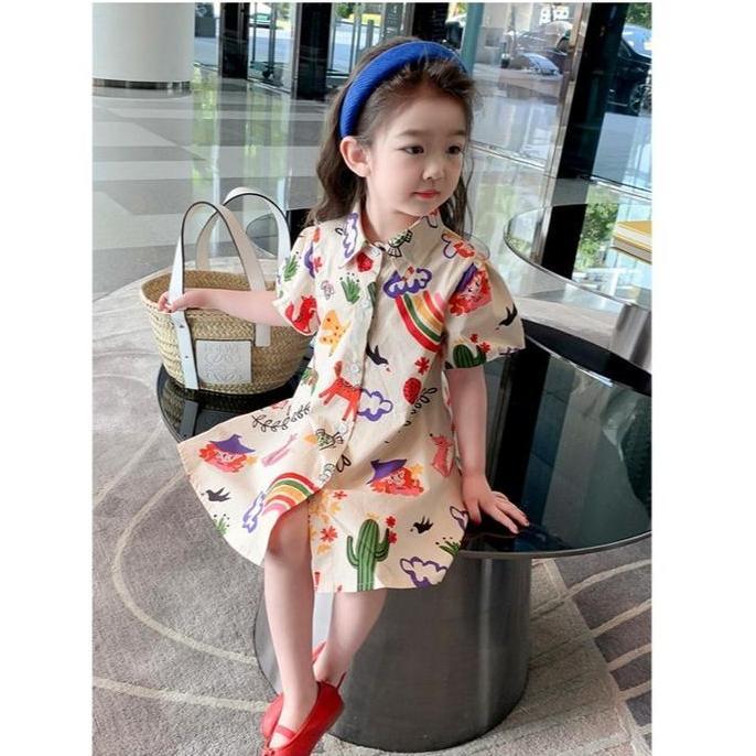 Dress Kemeja Anak Perempuan Lengan Pendek Ala Korea Import Terbaru