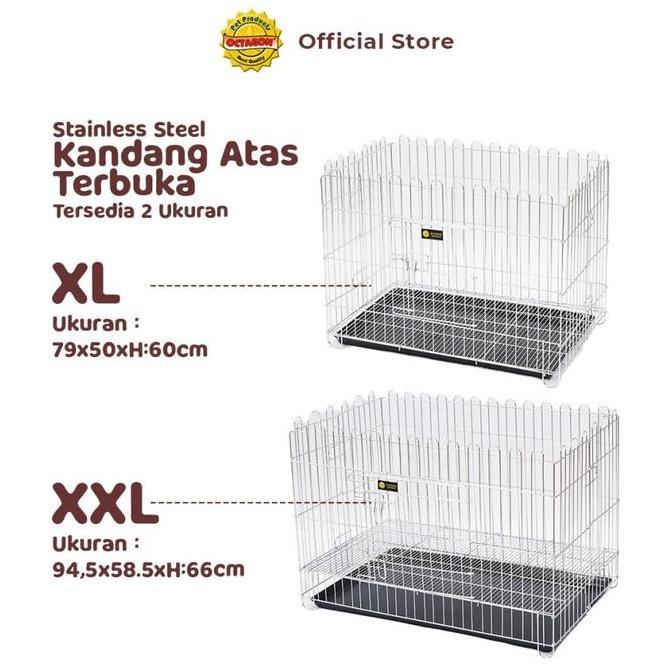 Ready OCTAGON Kandang Lipat Terbuka Atas 1 Pintu Stainless Steel Anjing Kucing Kelinci Hewan Besi An